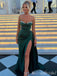 Sexy Strapless High Slit Beading Green Evening Gown Long Prom Dresses with Pleats,MB252