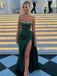 Sexy Strapless High Slit Beading Green Evening Gown Long Prom Dresses with Pleats,MB252