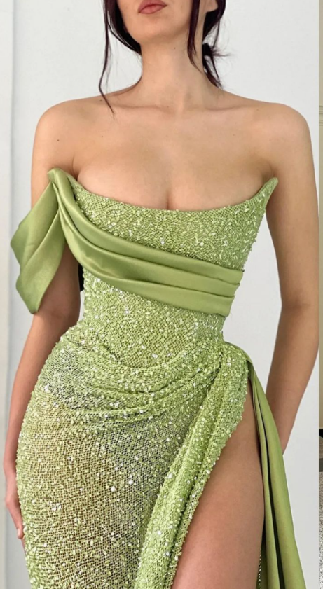 Sparkle Green Mermaid Evening Gown Maxi Long Evening Party Prom Dresses with Slit,MB725