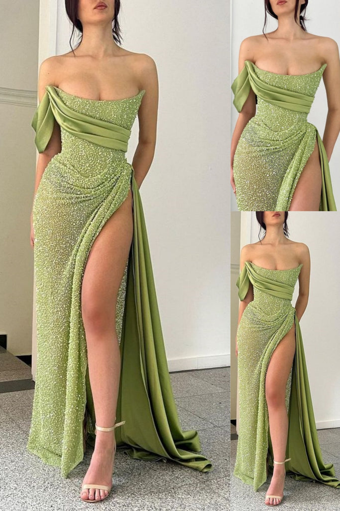 Sparkle Green Mermaid Evening Gown Maxi Long Evening Party Prom Dresses with Slit,MB725