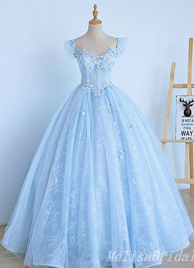 Blue Sweetheart A-line Ball Gown Evening Gown Maxi Long Evening Party Prom Dresses,MB799