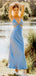 Sexy Blue V Neck Spaghetti Straps Mermaid Sleeveless Evening Prom Dresses,MB146