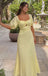 Elegant Yellow Half Sleeves A-Line Long Prom Dresses,MB38