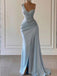 Light Blue One Shoulder Mermaid Evening Gown Maxi Long Evening Party Prom Dresses with Slit,MB726