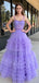 Sexy Light Purple Spaghetti Straps Ruffle Tulle A- Line Long Evening Prom Dresses,MB103