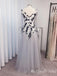 Blue Lace Appliques V Neck Long Sleeves Evening Gown Maxi Long Evening Party Prom Dresses,MB808