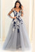 Blue Lace Appliques V Neck Long Sleeves Evening Gown Maxi Long Evening Party Prom Dresses,MB808
