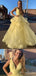Light Yellow Layer A-Line V-Neck Fluffy Evening Ball Gown Maxi Long Formal Dresses Prom Dresses,MB575