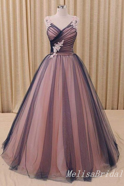 Elegant Flower Embroidery A-line Evening Gown Long Evening Party Prom Dresses,MB834