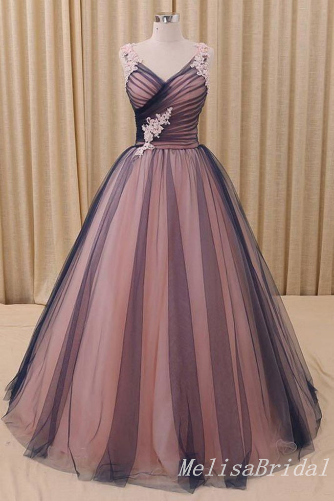 Elegant Flower Embroidery A-line Evening Gown Long Evening Party Prom Dresses,MB834
