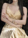 Gold Spaghetti Straps A-line Evening Gown Maxi Long Evening Party Prom Dresses ,MB802