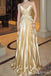 Gold Spaghetti Straps A-line Evening Gown Maxi Long Evening Party Prom Dresses ,MB802