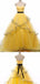 Yellow Layer Fluffy Sweetheart Sheer Corset Lace Up Back A-Line Evening Gown Maxi Long Evening Party Prom Dresses  ,MB594