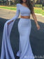 New Style Asymmetrical One Shoulder Long Sleeve Two Pieces Mermaid Evening Gown Maxi Long Evening Party Prom Dresses,MB656