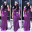 Sexy Purple Off Shoulder Ruffles Beadings Floor Length Cheap Bridesmaid Dresses,BD41