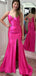 Elegant Pink Spaghetti Strap Side Slit Lace Up Back Mermaid Long Prom Dresses,MB42