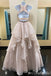 Champagne Halter Beaded Fluffy Two Pieces Evening Gown Maxi Long Evening Party Prom Dresses,MB659