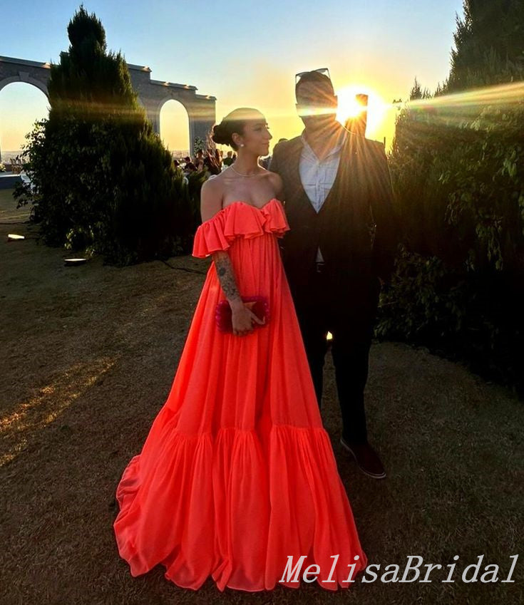 Orange Strapless A-line Evening Gown Long Evening Party Prom Dresses ,MB838