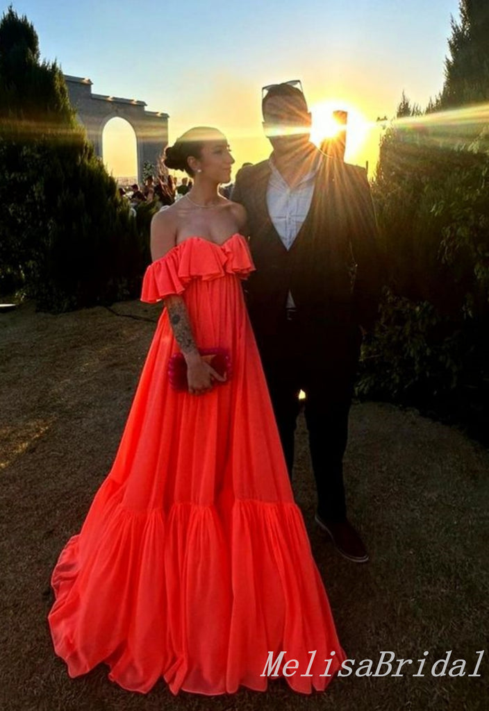 Orange Strapless A-line Evening Gown Long Evening Party Prom Dresses ,MB838