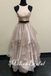 Champagne Halter Beaded Fluffy Two Pieces Evening Gown Maxi Long Evening Party Prom Dresses,MB659