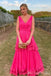 Hot Pink Plunging Evening Gown Maxi Long Evening Party Prom Dresses ,MB758