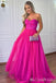 Strapless Hot Pink Sheer Corset Bodice A-line Evening Gown Maxi Long Evening Party Prom Dresses ,MB759