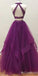 Grape Halter Two Pieces A-Line Layer Fluffy Evening Gown Maxi Long Evening Party Prom Dresses,MB662
