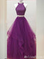 Grape Halter Two Pieces A-Line Layer Fluffy Evening Gown Maxi Long Evening Party Prom Dresses,MB662