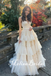 Ivory A-Line Plunging Layer Evening Ball Gown Maxi Long Evening Party Prom Dresses,MB664