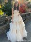 Ivory A-Line Plunging Layer Evening Ball Gown Maxi Long Evening Party Prom Dresses,MB664