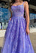 Elegant Purple Side Slit Spaghetti Straps Lace Appliques Mermaid Long Evening Prom Dresses,MB112