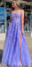 Elegant Purple Side Slit Spaghetti Straps Lace Appliques Mermaid Long Evening Prom Dresses,MB112