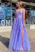 Elegant Purple Side Slit Spaghetti Straps Lace Appliques Mermaid Long Evening Prom Dresses,MB112