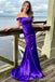 Purple Off Shoulder Sheath Evening Gown Maxi Long Evening Party Prom Dresses with Side Slit,MB737