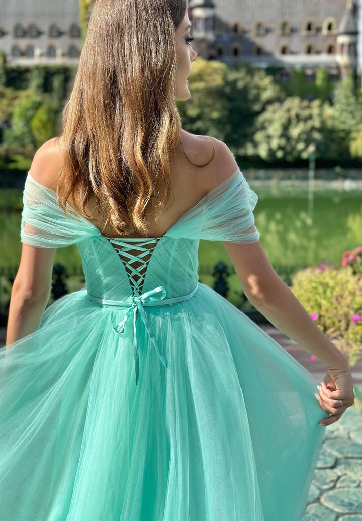 Mint Green Off Shoulder Sweetheart A-line Evening Gown Maxi Long Evening Party Prom Dresses,MB703