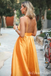 Orange A-Line Plunging Deep V-Neck Spaghetti Straps Evening Gown Maxi Long Evening Party Prom Dresses ,MB604