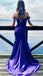 Purple Off Shoulder Sheath Evening Gown Maxi Long Evening Party Prom Dresses with Side Slit,MB737
