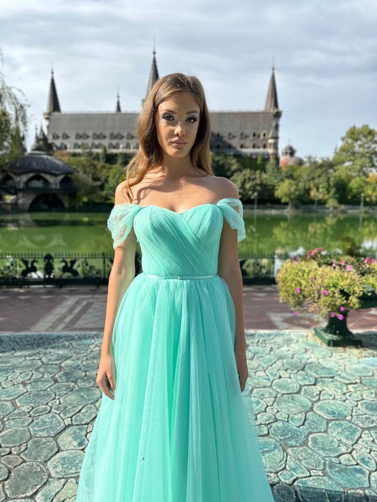 Mint Green Off Shoulder Sweetheart A-line Evening Gown Maxi Long Evening Party Prom Dresses,MB703