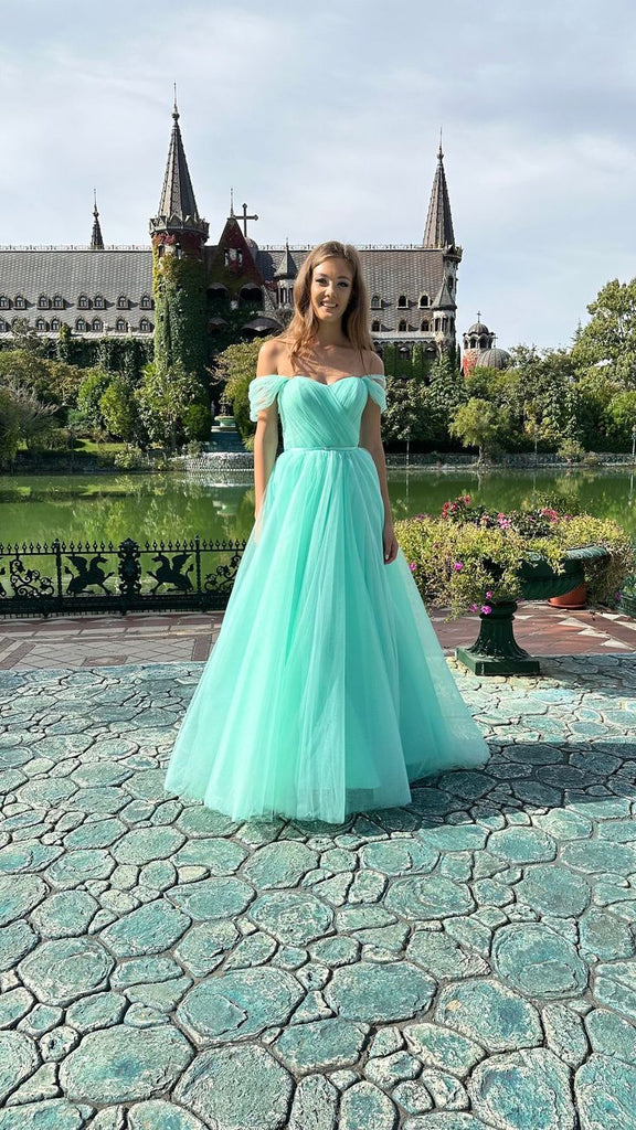 Mint Green Off Shoulder Sweetheart A-line Evening Gown Maxi Long Evening Party Prom Dresses,MB703