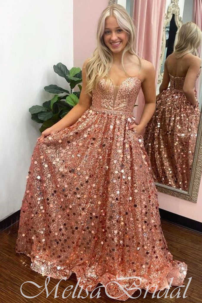 Sparkle Strapless Sweetheart A-Line Evening Gown Maxi Long Evening Party Prom Dresses ,MB626