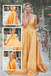 Orange A-Line Plunging Deep V-Neck Spaghetti Straps Evening Gown Maxi Long Evening Party Prom Dresses ,MB604