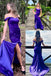 Purple Off Shoulder Sheath Evening Gown Maxi Long Evening Party Prom Dresses with Side Slit,MB737