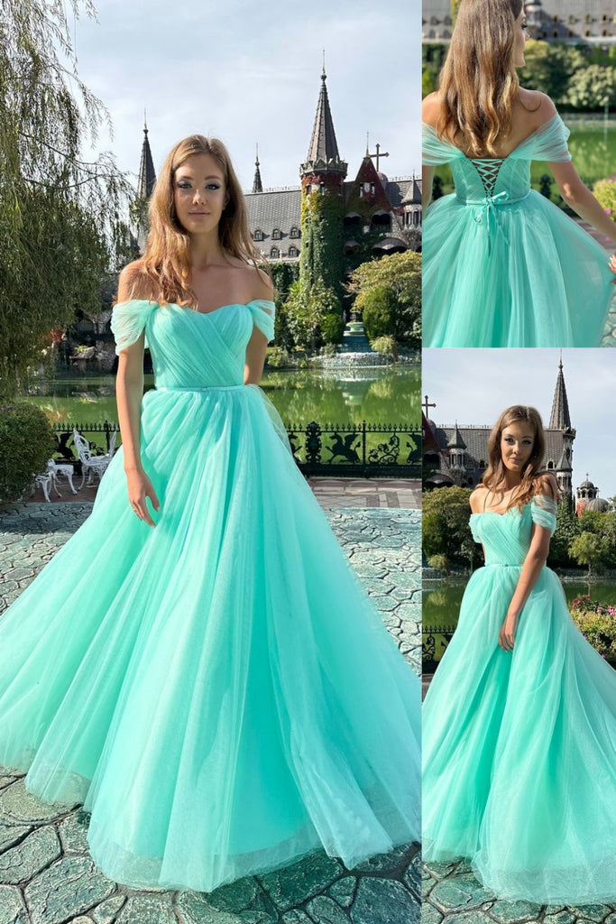 Mint Green Off Shoulder Sweetheart A-line Evening Gown Maxi Long Evening Party Prom Dresses,MB703