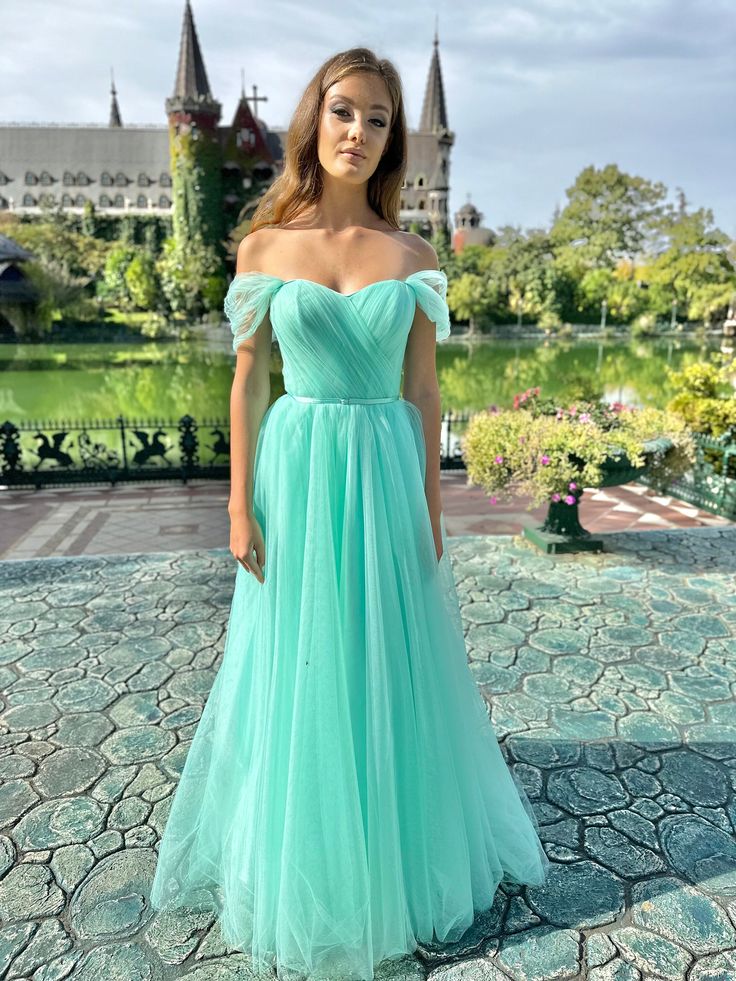 Mint Green Off Shoulder Sweetheart A-line Evening Gown Maxi Long Evening Party Prom Dresses,MB703