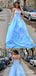 Sky Blue Spaghetti Straps Sweetheart Lace Appliques A-Line Evening Gown Maxi Long Evening Party Prom Dresses With Trailing ,MB595