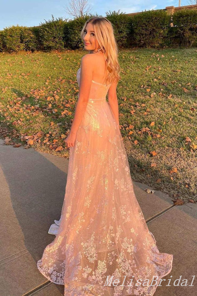 Sparkle Strapless Sweetheart Mermaid Lace Appliques Evening Gown Maxi Long Evening Party Prom Dresses,MB731