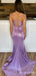 Sparkle Spaghetti Straps Purple Mermaid Plunging Evening Gown Maxi Long Evening Party Prom Dresses ,MB667