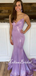 Sparkle Spaghetti Straps Purple Mermaid Plunging Evening Gown Maxi Long Evening Party Prom Dresses ,MB667