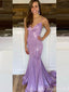 Sparkle Spaghetti Straps Purple Mermaid Plunging Evening Gown Maxi Long Evening Party Prom Dresses ,MB667