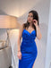 Sexy Royal Blue V Neck Pleats Sleeveless Maxi Long Mermaid Prom Dresses,MB54